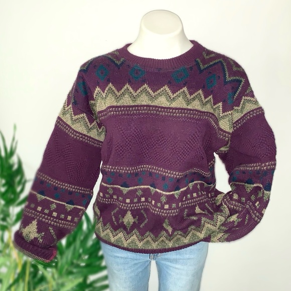 v i n t a g e :: Chunky Abstract Aztec Grandpa Knit Sweater